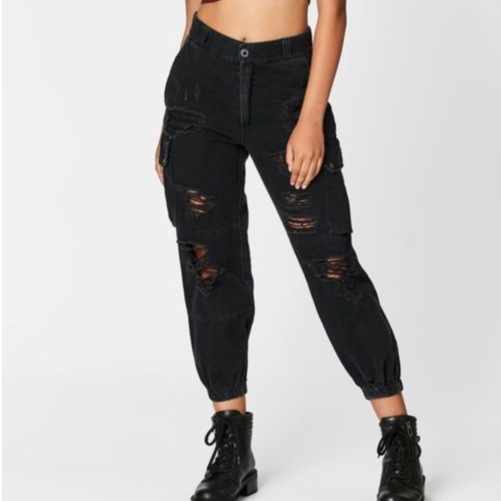 LF Carmar Denim Black Distressed Cargo Pants ⚡️